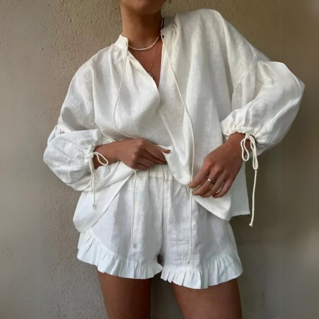 Luchtig Dames Zomerset Met Blouse En Short – Comfortabel En Vrouwelijk