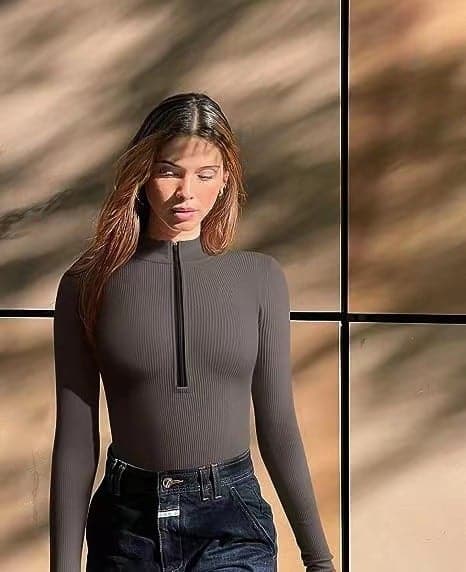 Lange Mouwen Dames Bodysuit Met Ritsdetail – Herfst, Winter En Lente