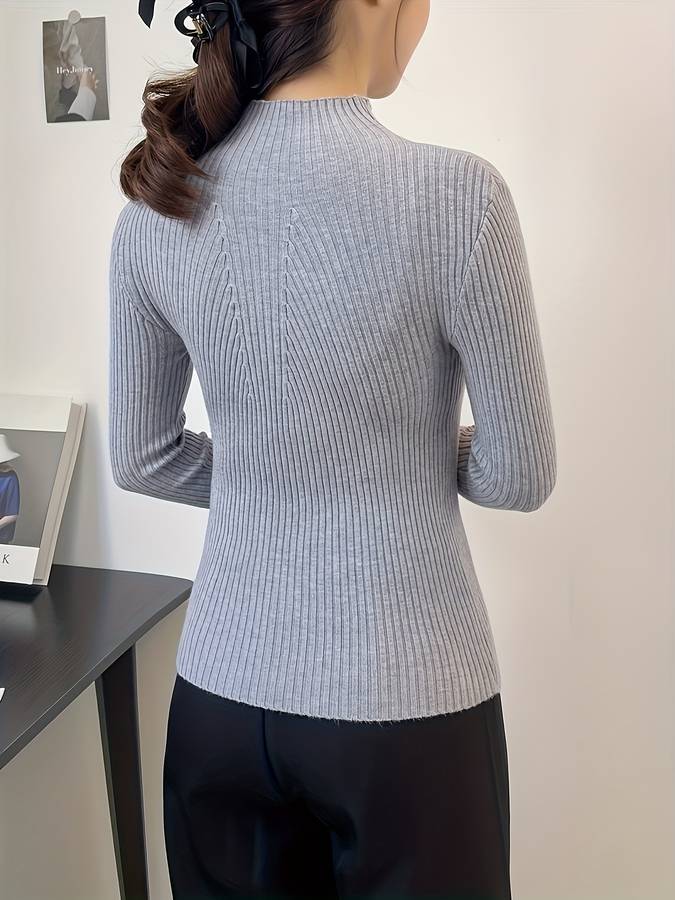 Ribgebreide Dames Top Met Mockneck – Stijlvolle Essential Voor Laagjes En Solo Looks
