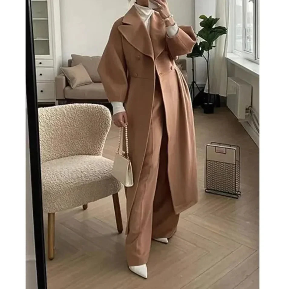 Lange Mantel Voor Dames – Elegante Tailoring, Oversized Revers & Naadloze Sluiting – Herfst En Winter