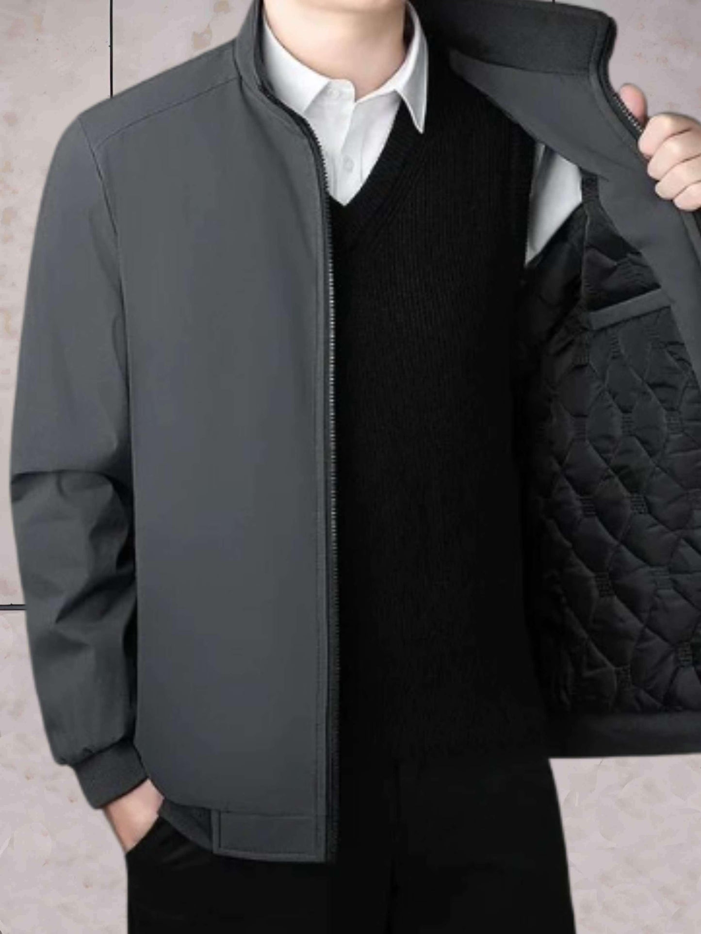 Gewatteerde Herenjas Met Nette Afwerking – Stijlvol Comfort Voor Frisse Werkdagen