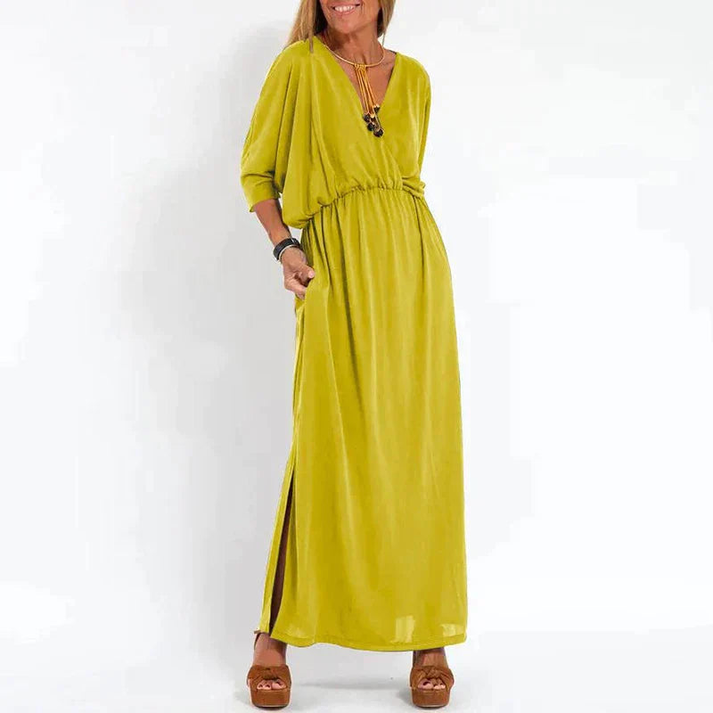 Dames Maxi-Jurk Met V-Hals En Elastische Taille – Lente, Zomer En Nazomer