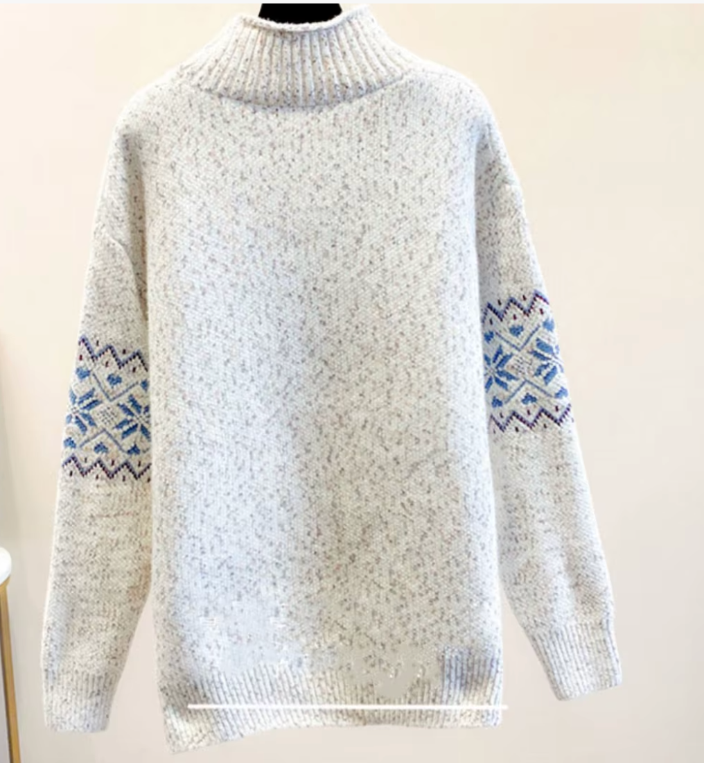 Unisex Kersttrui Met Noors Sneeuwvlokpatroon En Zachte Colkraag