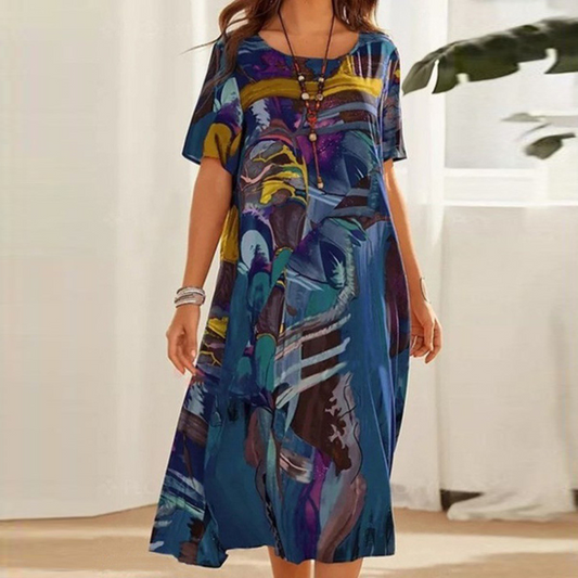 Luchtige Midi-Jurk Met Artistieke Print – Comfortabele En Stijlvolle Zomerdress