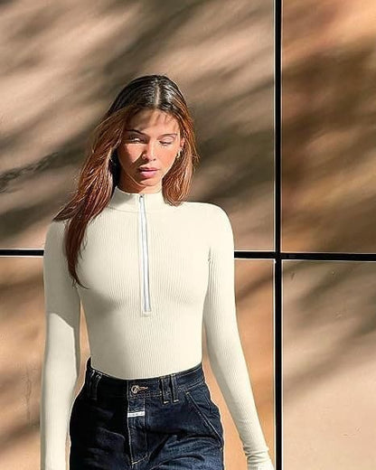 Lange Mouwen Dames Bodysuit Met Ritsdetail – Herfst, Winter En Lente