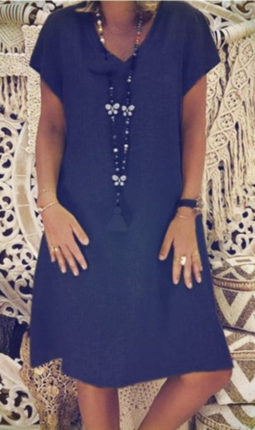 Luchtige Linnen-Look Jurk Met V-Hals – Casual En Moeiteloos Stijlvol