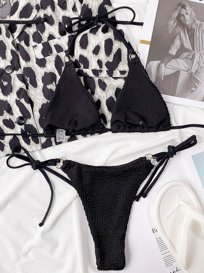 Bikini voor dames – ribstructuur, striksluiting & wikkelbandjes – zomer en strand