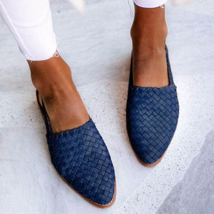 Rode Geweven Instappers Voor Dames – Comfortabele Leren Flats Met Handgemaakt Design