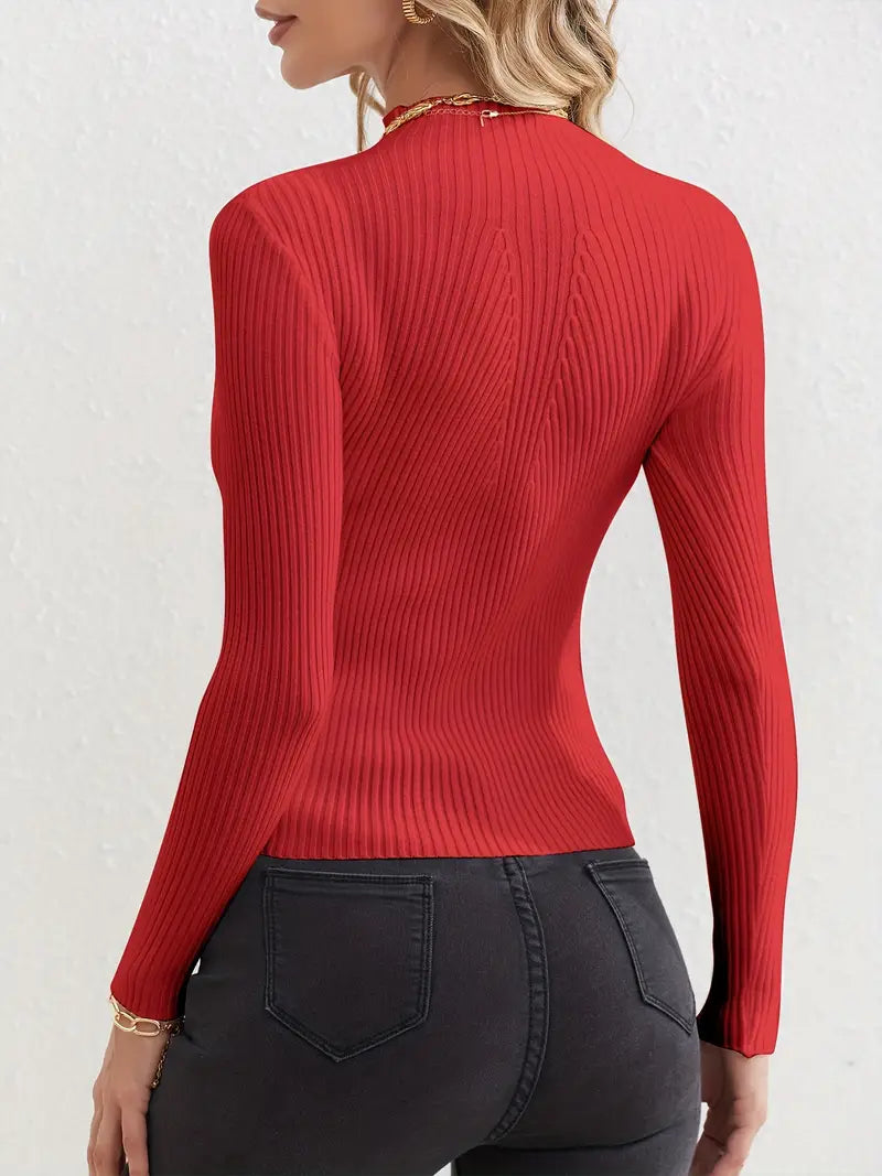 Ribgebreide Dames Top Met Mockneck – Stijlvolle Essential Voor Laagjes En Solo Looks