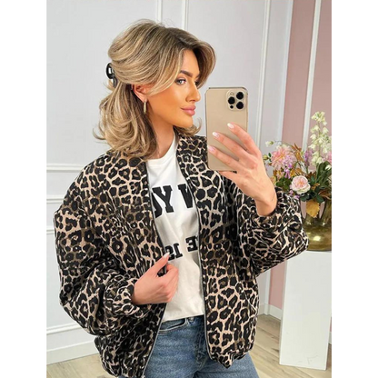 Luchtige Teddy Bomber Met Luipaardprint – Trendy Oversized Jas Voor Lente, Herfst & Koele Zomeravonden