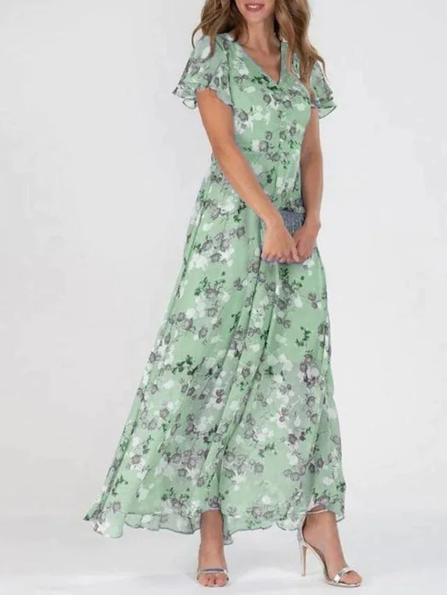 Maxi zomerjurk voor dames – bloemenprint, vlindermouwen & zwierige pasvorm voor voorjaar, zomer en vakanties