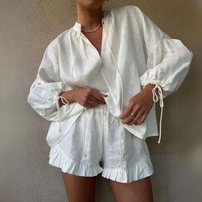 Luchtig Dames Zomerset Met Blouse En Short – Comfortabel En Vrouwelijk