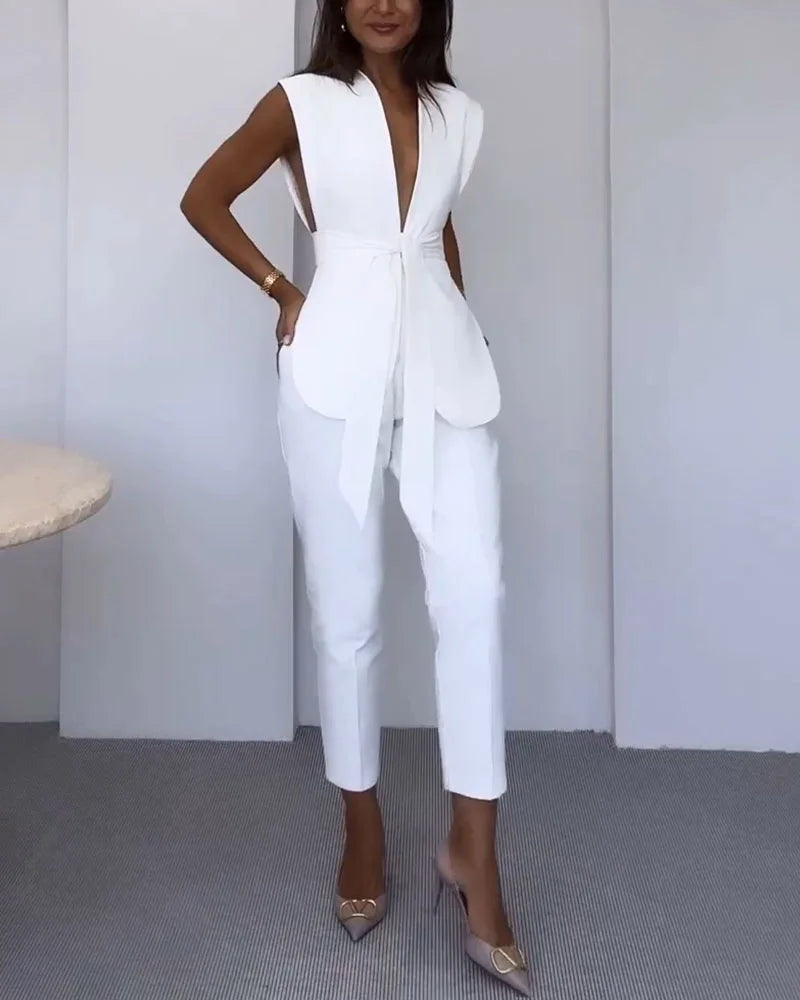 Dames Set Met Mouwloze Top En Cropped Pantalon – Lente, Zomer En Nazomer