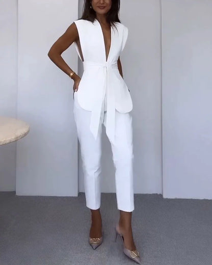 Dames Set Met Mouwloze Top En Cropped Pantalon – Lente, Zomer En Nazomer