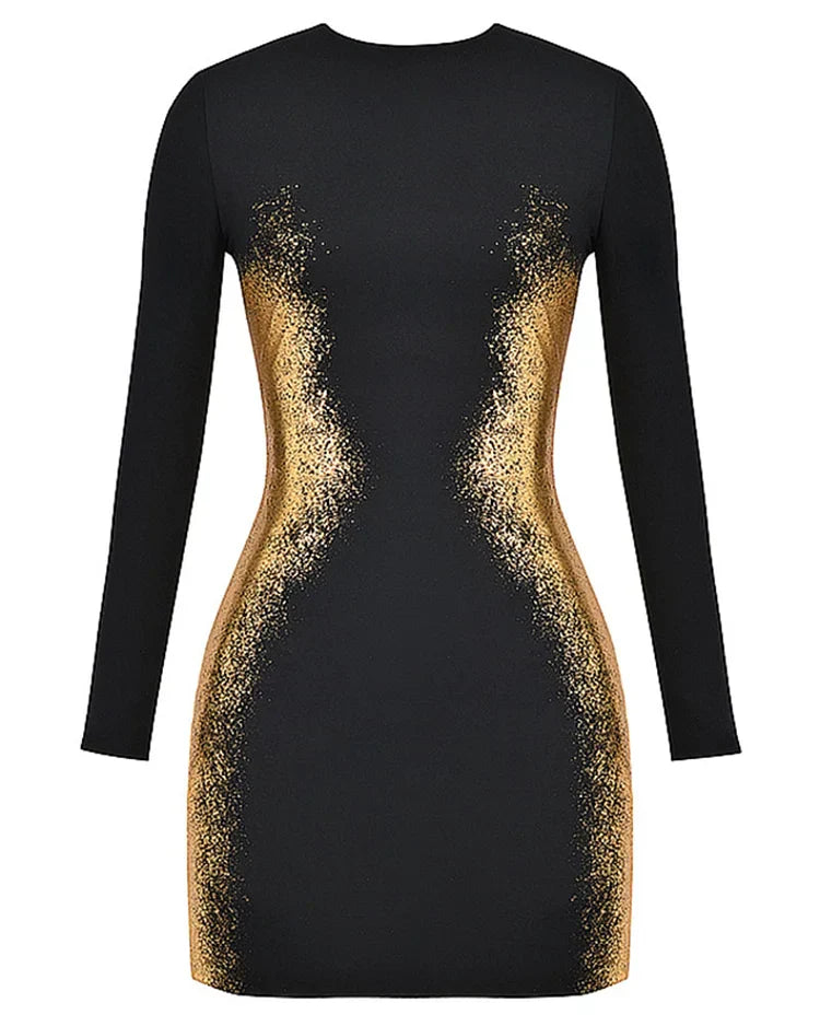 Dames Bodycon Mini-Jurk Met Lange Mouwen En Goudaccenten – Voor Herfst, Winter En Lente