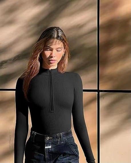 Lange Mouwen Dames Bodysuit Met Ritsdetail – Herfst, Winter En Lente