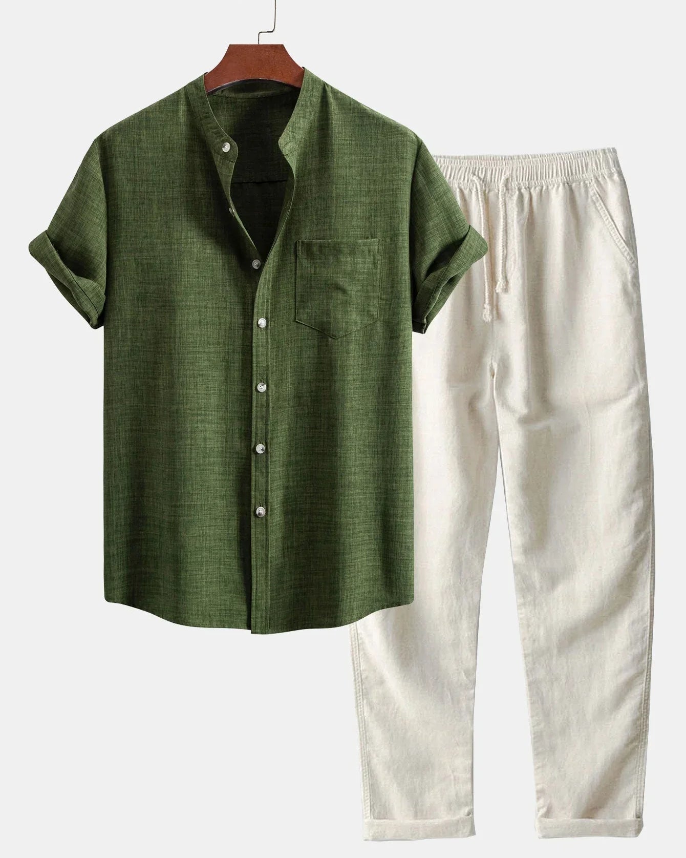 Herenset Met Korte Mouwen En Opstaande Kraag – Ademend, Minimalistisch & Zomerproof