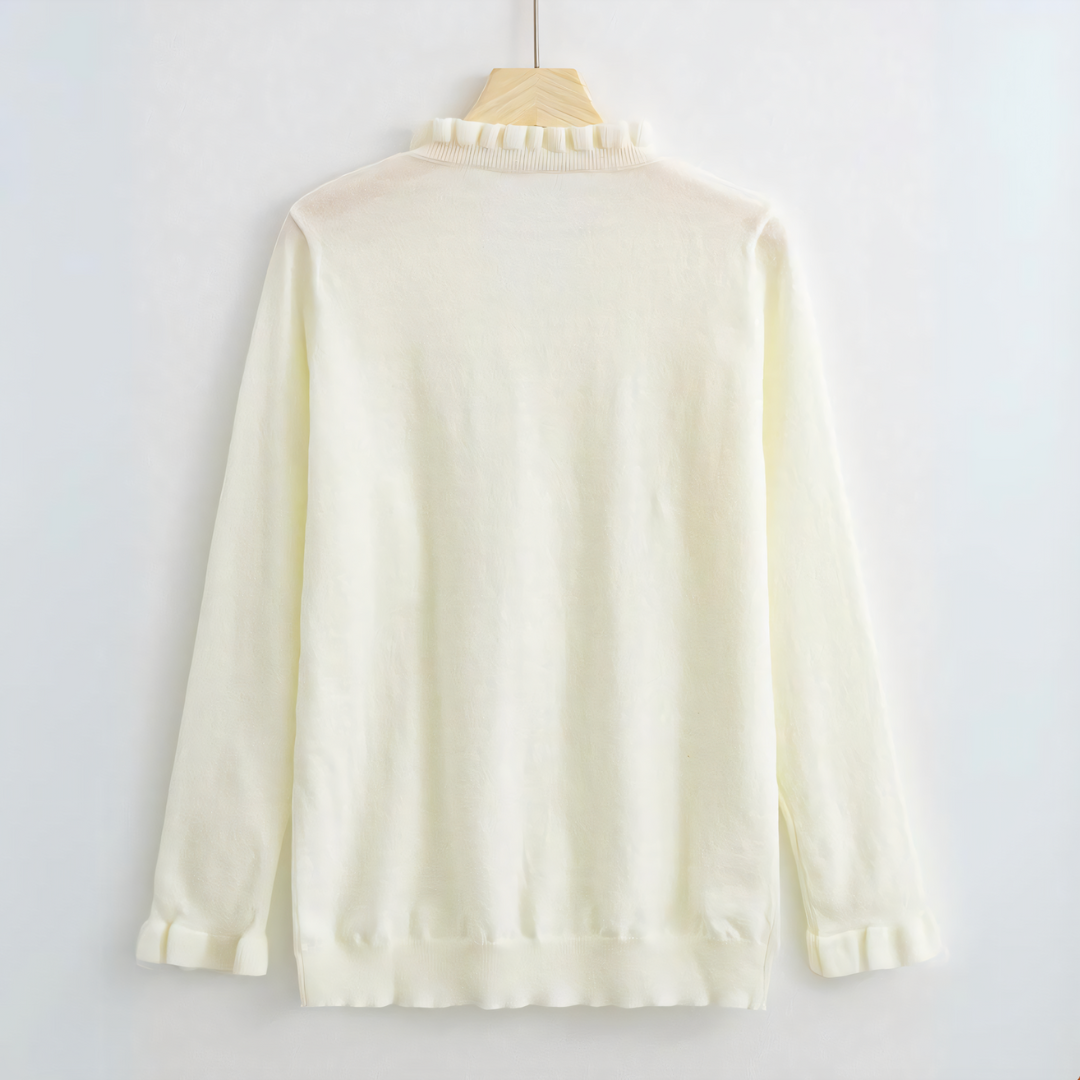 Zachte Trui Met Rufflekraag En Sierknopen – Vrouwelijke Chic Voor Elke Dag