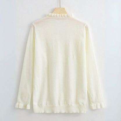 Zachte Trui Met Rufflekraag En Sierknopen – Vrouwelijke Chic Voor Elke Dag