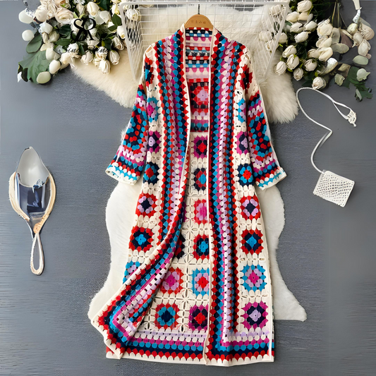 Gehaakt Boho Vest Met Kleurrijk Patchworkmotief – Handgemaakte Retro Stijl