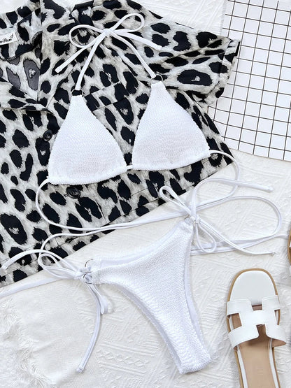 Bikini voor dames – ribstructuur, striksluiting & wikkelbandjes – zomer en strand