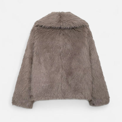 Dames Faux Fur Jas Met Gespsluiting En Brede Kraag