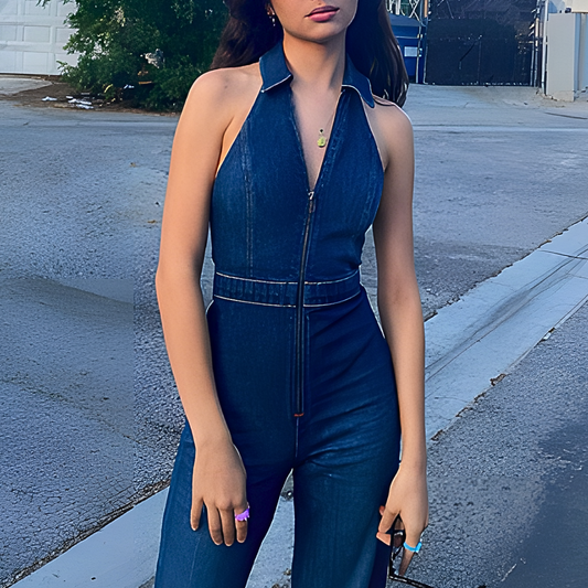 Halter Jumpsuit Met Ritssluiting En Kraag – Stoere Elegantie In Één Stuk