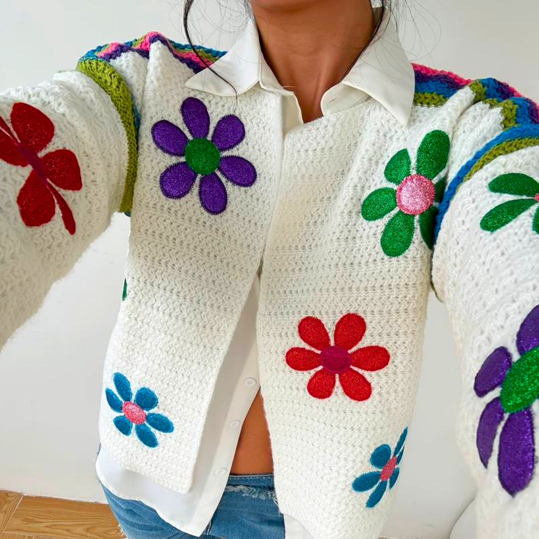 Gehaakt Vest Met Bloemenapplicaties – Bohemian Retro Vibe