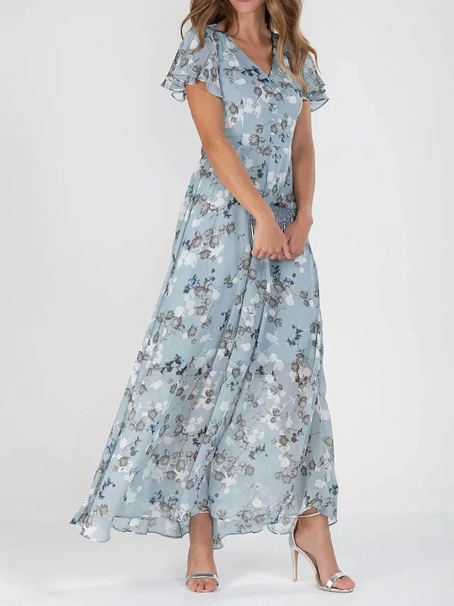 Maxi zomerjurk voor dames – bloemenprint, vlindermouwen & zwierige pasvorm voor voorjaar, zomer en vakanties