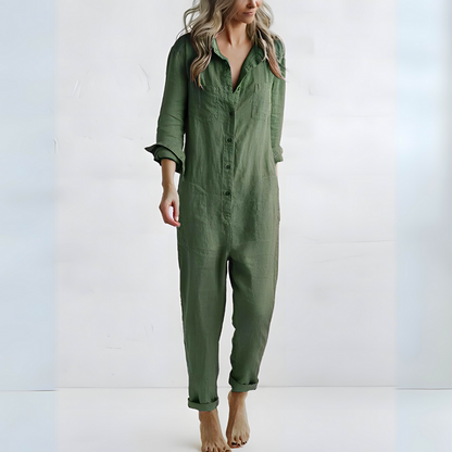 Luchtige Linnen Jumpsuit Met Knoopsluiting – Moeiteloze Everyday Chic
