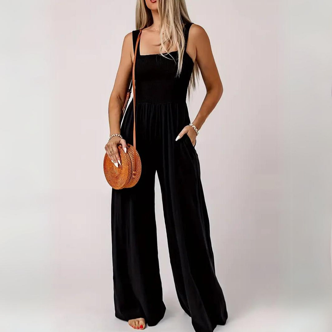 Luchtige Dames Jumpsuit Met Smocktop En Wijde Pijpen – Ideaal Voor Zomer En Vakantie
