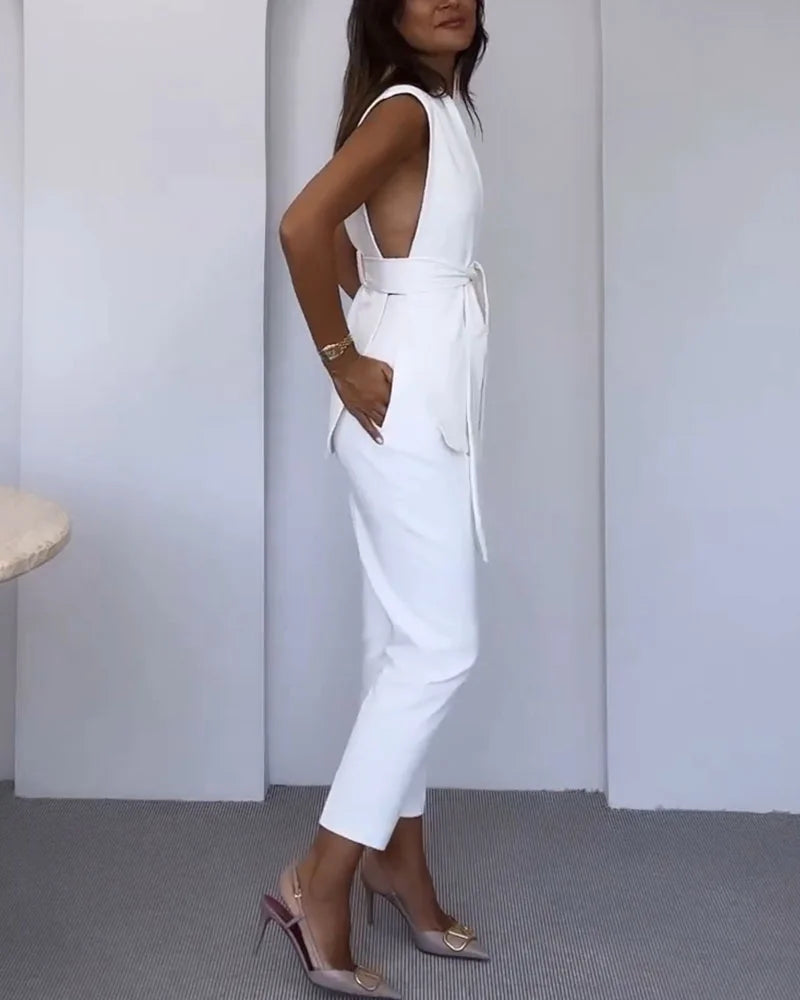 Dames Set Met Mouwloze Top En Cropped Pantalon – Lente, Zomer En Nazomer