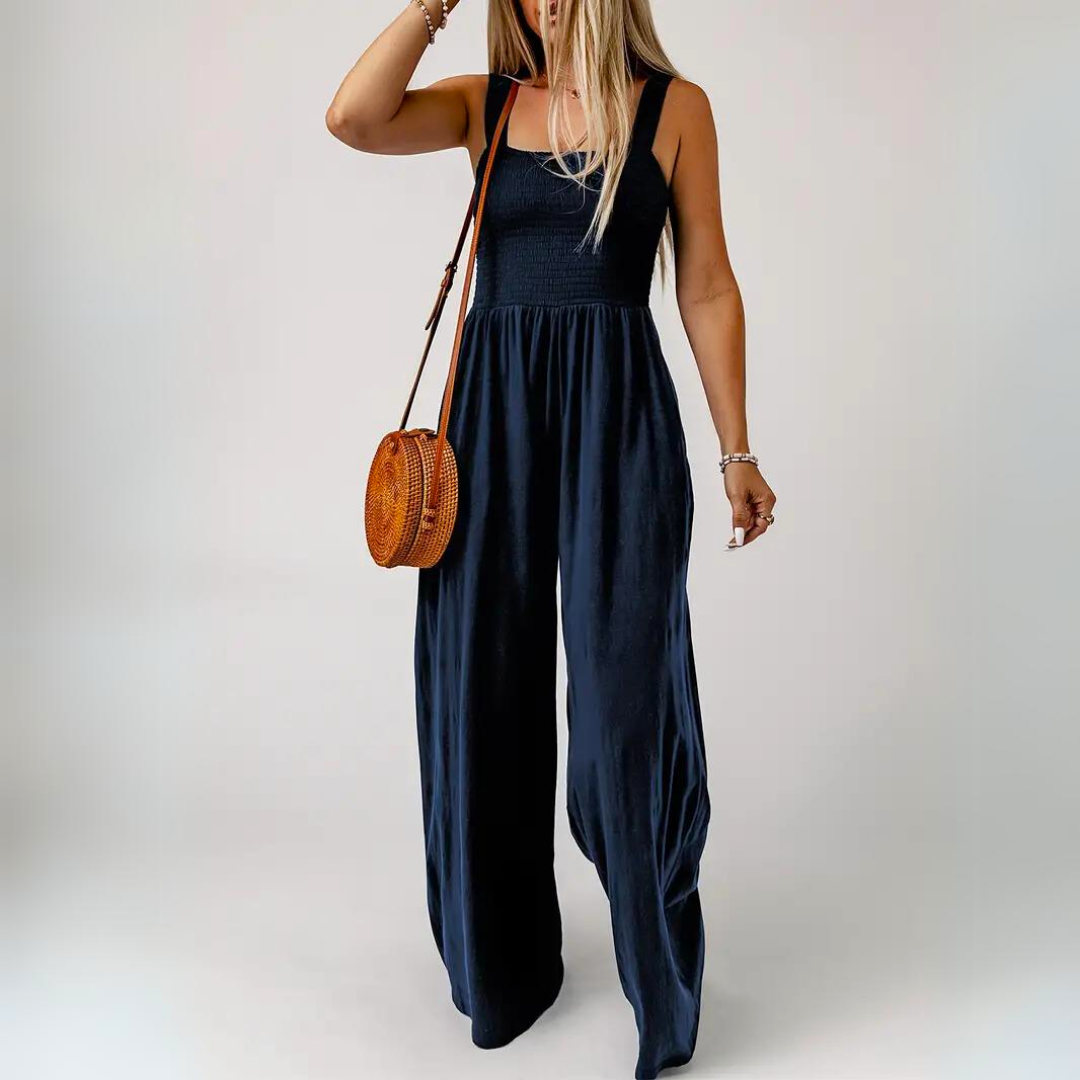 Luchtige Dames Jumpsuit Met Smocktop En Wijde Pijpen – Ideaal Voor Zomer En Vakantie