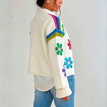 Gehaakt Vest Met Bloemenapplicaties – Bohemian Retro Vibe