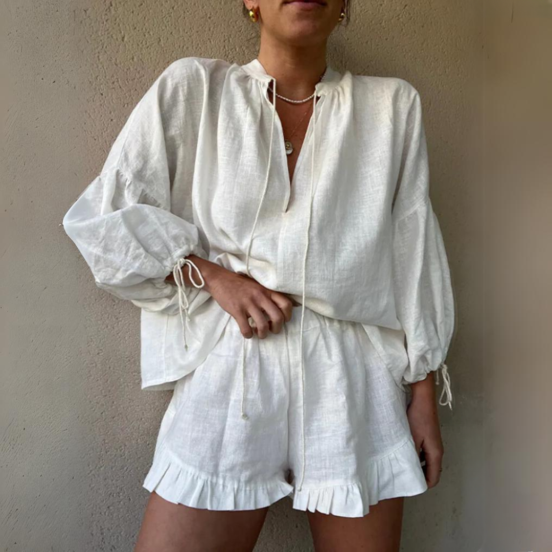 Luchtig Dames Zomerset Met Blouse En Short – Comfortabel En Vrouwelijk