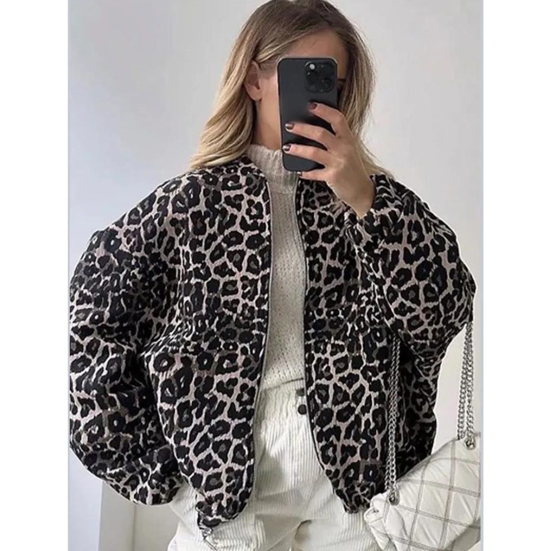 Luchtige Teddy Bomber Met Luipaardprint – Trendy Oversized Jas Voor Lente, Herfst & Koele Zomeravonden