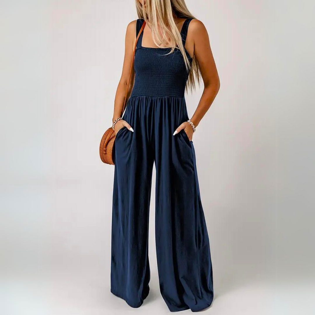 Luchtige Dames Jumpsuit Met Smocktop En Wijde Pijpen – Ideaal Voor Zomer En Vakantie