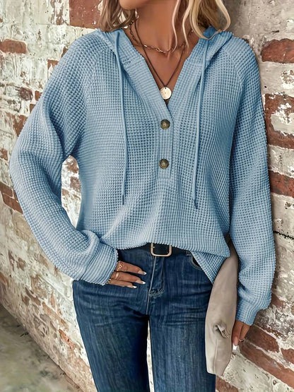 Gebreide Dameshoodie Met Knoopsluiting – Relaxte Essential Voor Najaar En Vroege Lente