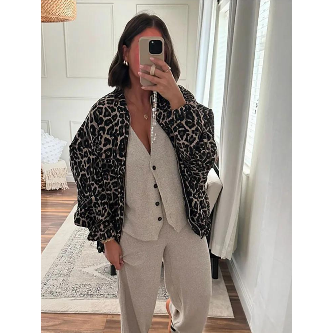 Luchtige Teddy Bomber Met Luipaardprint – Trendy Oversized Jas Voor Lente, Herfst & Koele Zomeravonden