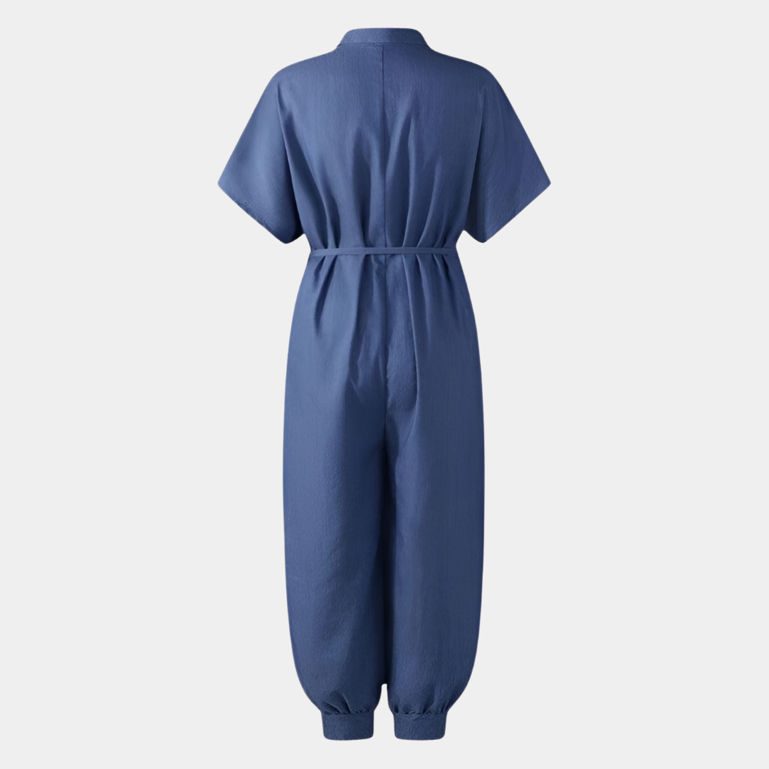 Casual Jumpsuit Met Knoopsluiting En Strikceintuur – Stijlvol En Comfortabel In Één