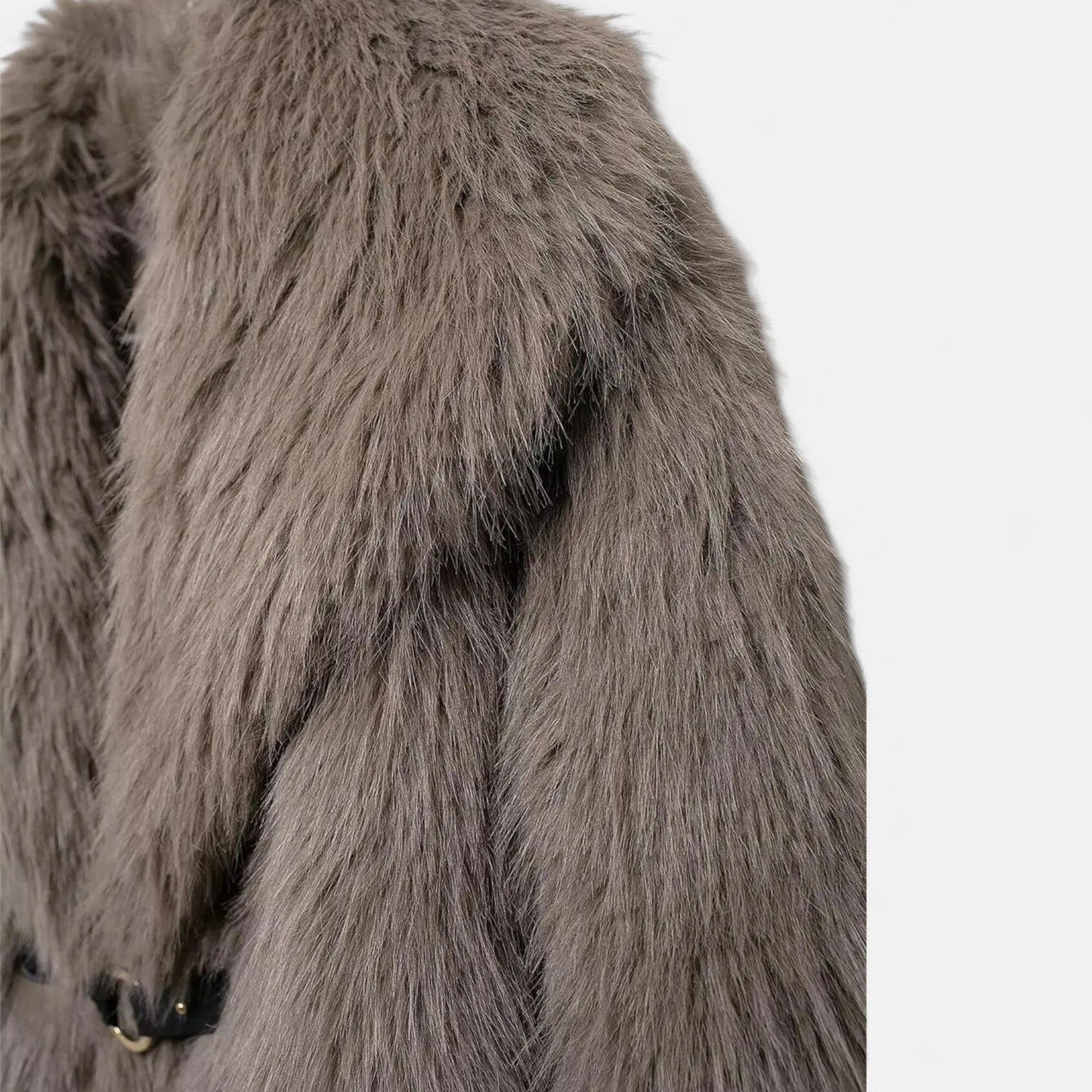 Dames Faux Fur Jas Met Gespsluiting En Brede Kraag