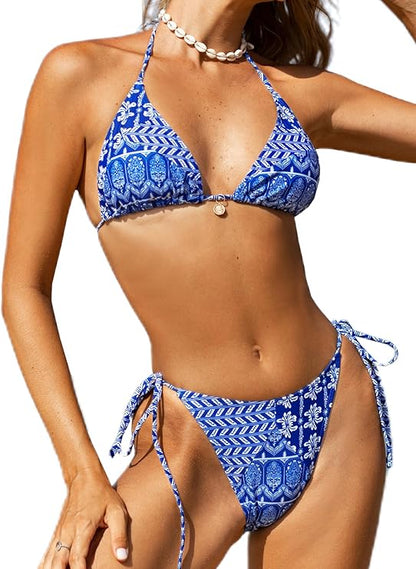 Bikini met patroon voor dames – verstelbare touwtjes, triangel fit & zomerproof