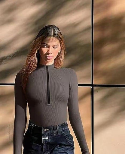 Lange Mouwen Dames Bodysuit Met Ritsdetail – Herfst, Winter En Lente