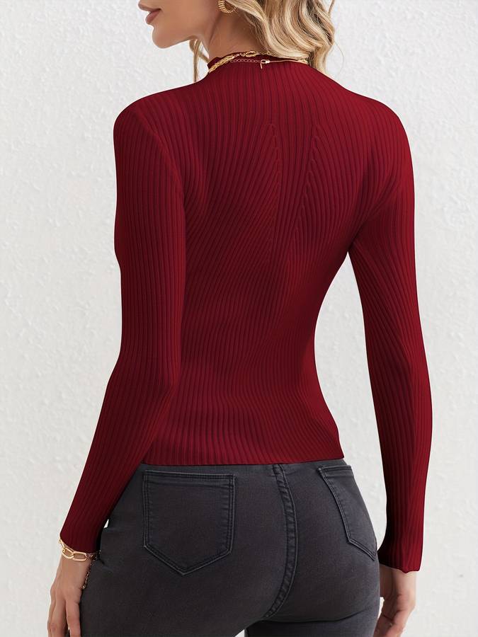 Ribgebreide Dames Top Met Mockneck – Stijlvolle Essential Voor Laagjes En Solo Looks