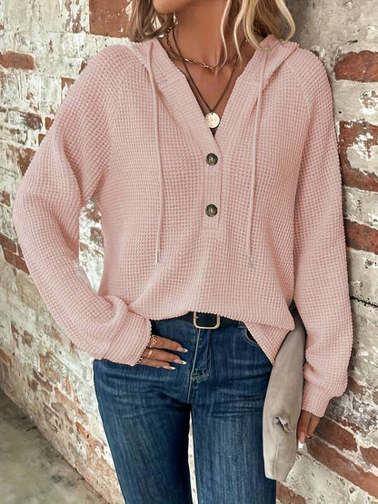 Gebreide Dameshoodie Met Knoopsluiting – Relaxte Essential Voor Najaar En Vroege Lente