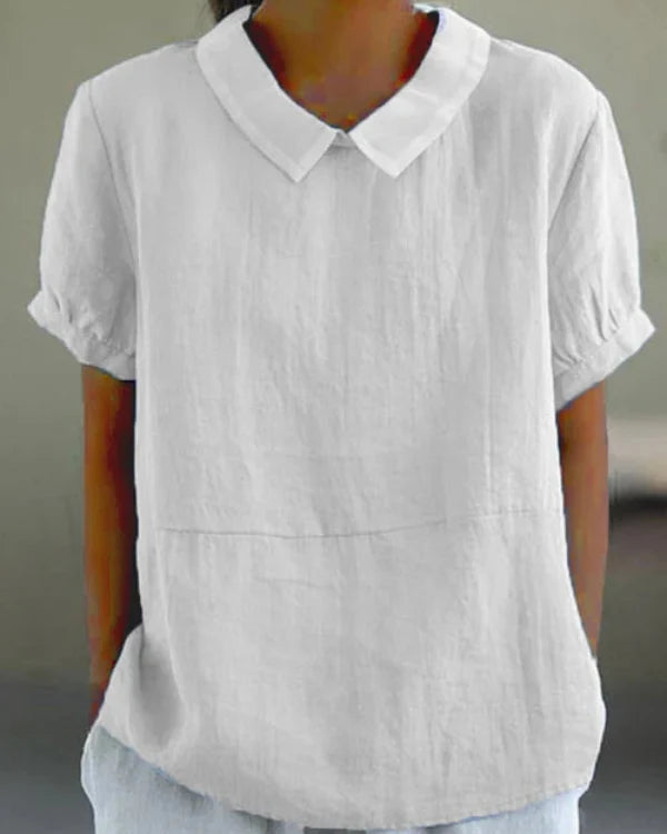 Dames Top Van Katoen En Linnen Met Ronde Kraag – Zomer, Ademend & Perfect Voor Casual En Verzorgde Looks