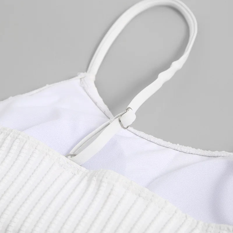 Bikini voor dames – ribstof met zigzagband, hoge taille & crop top – zomer en strand