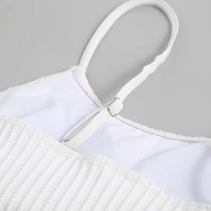 Bikini voor dames – ribstof met zigzagband, hoge taille & crop top – zomer en strand