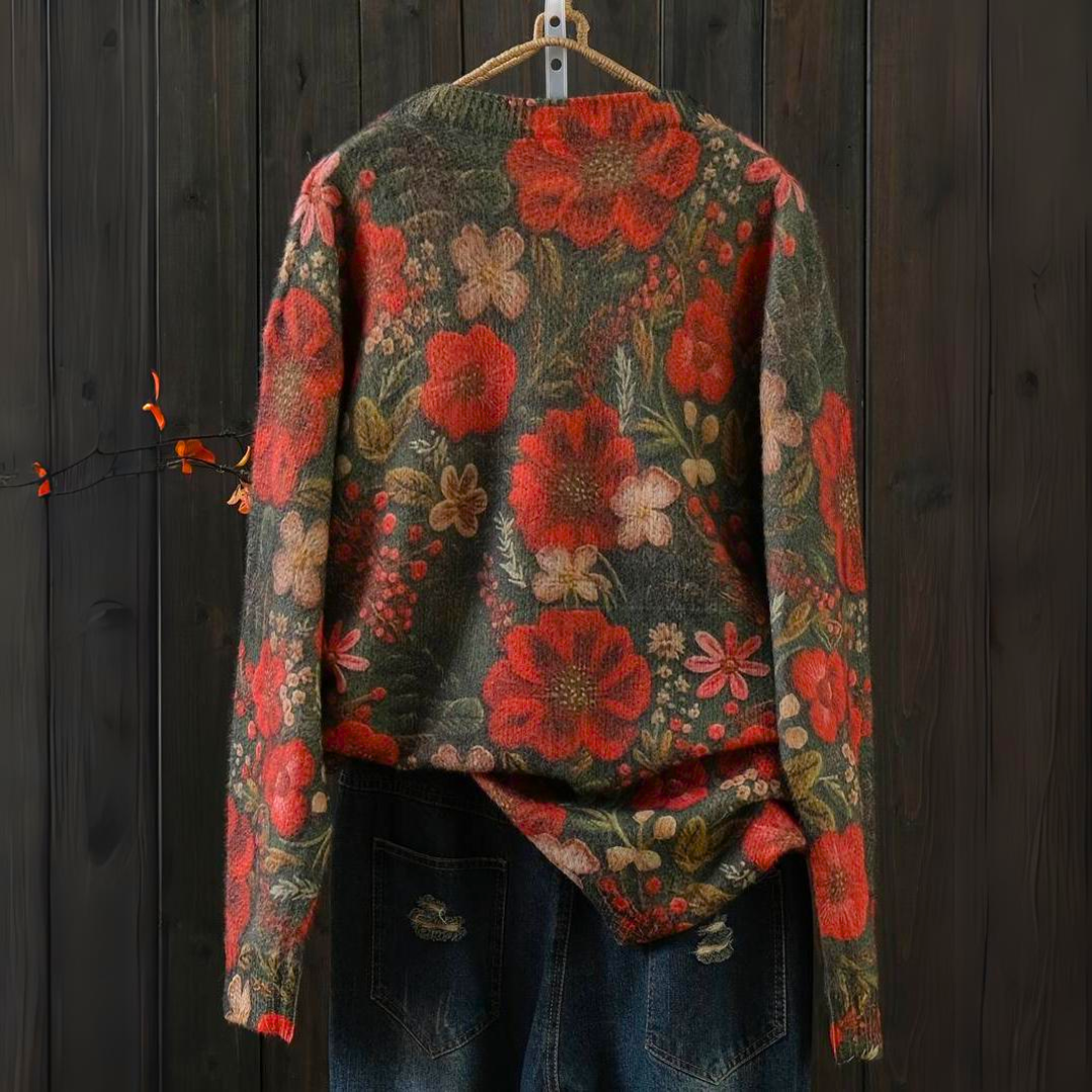 Gebreide Trui Met Bloemenprint – Boho Chique Herfstlook