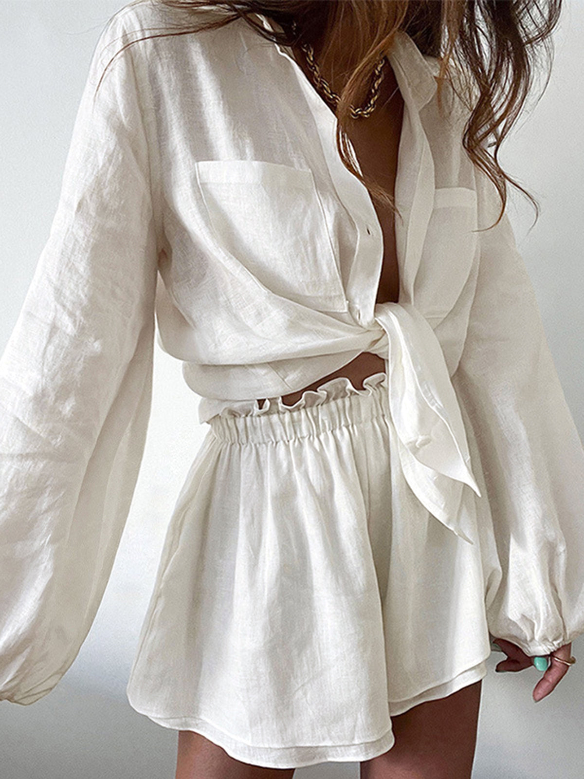 Dames Set Met Dubbel Gelaagde Korte Broek En Blouse – Zomer, Ademend & Perfect Voor Casual En Elegante Uitjes